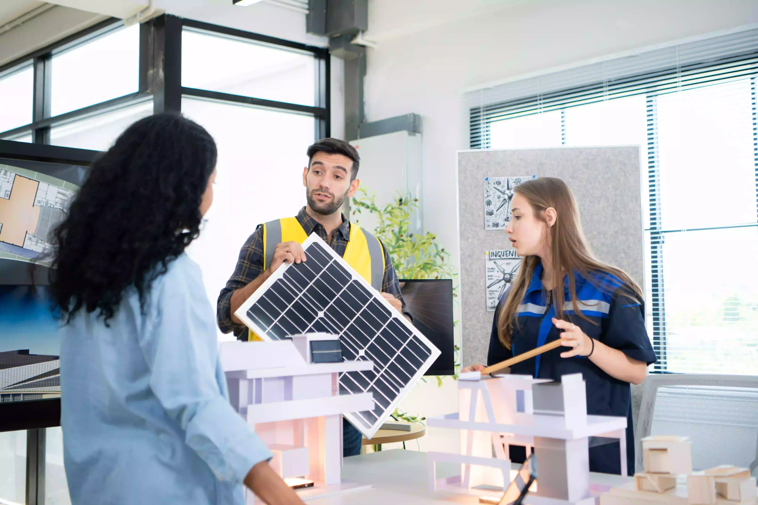 Estudiantes con paneles solares